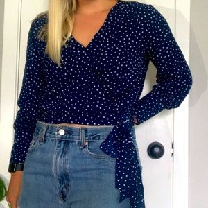 Blue Polka Dotted Blouse with Front Tie